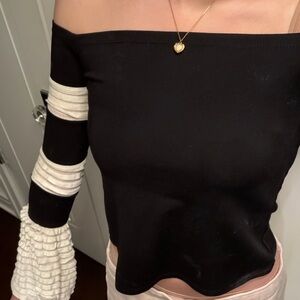 Alexis Black and Cream Off-Shoulder Sweater